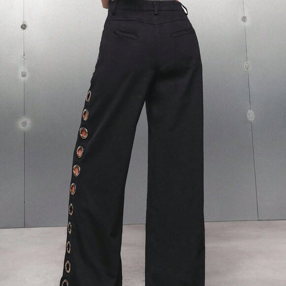 Black Casual Women's Minimalist Wide Leg Palazzo Pants - Picture 2 of 8